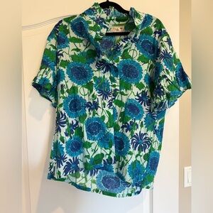 Millie Floral Button-Down Shirt in Blue and Green
